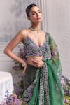Buy_Mahima Mahajan_Green Silk Organza Sequins, Zumra Pre-draped Saree And Padded Blouse Set _Online_at_Aza_Fashions