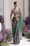 Shop_Mahima Mahajan_Green Silk Organza Sequins, Zumra Pre-draped Saree And Padded Blouse Set _Online_at_Aza_Fashions