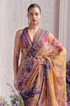 Mahima Mahajan_Yellow Silk Organza Sequins, Beads, Ivana Printed Pre-draped Saree And Blouse Set _Online_at_Aza_Fashions