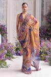 Shop_Mahima Mahajan_Yellow Silk Organza Sequins, Beads, Ivana Printed Pre-draped Saree And Blouse Set _Online_at_Aza_Fashions