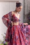 Shop_Mahima Mahajan_Red Silk Organza Embroidery, Sequins, Beads, Zoya Floral Printed Lehenga Set _Online_at_Aza_Fashions