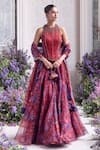 Buy_Mahima Mahajan_Red Silk Organza Beads, Safiya Embroidered Corset And Floral Printed Lehenga Set 