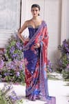 Buy_Mahima Mahajan_Blue Silk Organza Sequins, Zari Amanah Printed Pre-draped Saree With Blouse _at_Aza_Fashions