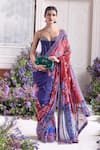 Shop_Mahima Mahajan_Blue Silk Organza Sequins, Zari Amanah Printed Pre-draped Saree With Blouse _Online_at_Aza_Fashions