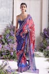 Mahima Mahajan_Blue Silk Organza Sequins, Zari Amanah Printed Pre-draped Saree With Blouse _at_Aza_Fashions
