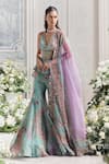 Mahima Mahajan_Green Silk Organza Sequins, Embroidery Hawa Printed Peplum Corset Sharara Set _at_Aza_Fashions