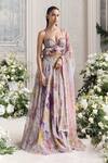 Buy_Mahima Mahajan_Lilac Silk Organza Sequins, Iman Floral Printed Ruffled Blouse And Lehenga Set _at_Aza_Fashions