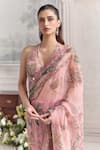 Mahima Mahajan_Pink Silk Organza Embroidery, Sequins, Itr Floral Pre-draped Saree With Blouse _Online_at_Aza_Fashions