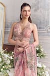 Buy_Mahima Mahajan_Pink Silk Organza Embroidery, Sequins, Itr Floral Pre-draped Saree With Blouse _Online_at_Aza_Fashions