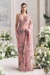 Shop_Mahima Mahajan_Pink Silk Organza Embroidery, Sequins, Itr Floral Pre-draped Saree With Blouse _Online_at_Aza_Fashions