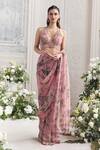 Mahima Mahajan_Pink Silk Organza Embroidery, Sequins, Itr Floral Pre-draped Saree With Blouse _at_Aza_Fashions