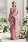 Buy_Mahima Mahajan_Pink Silk Organza Embroidery, Sequins, Itr Floral Pre-draped Saree With Blouse _at_Aza_Fashions