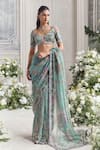 Buy_Mahima Mahajan_Green Silk Organza Sequins, Embroidery, Zari, Uzma Pre-draped Saree With Blouse _at_Aza_Fashions