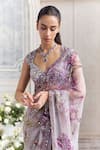 Mahima Mahajan_Purple Silk Organza Sequins, Farida Floral Pre-draped Saree And Blouse Set _Online_at_Aza_Fashions
