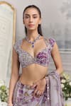 Buy_Mahima Mahajan_Purple Silk Organza Sequins, Farida Floral Pre-draped Saree And Blouse Set _Online_at_Aza_Fashions