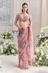 Buy_Mahima Mahajan_Pink Silk Organza Sequins, Stones, Chahat Pre-draped Saree With Blouse _Online_at_Aza_Fashions