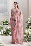 Shop_Mahima Mahajan_Pink Silk Organza Sequins, Stones, Chahat Pre-draped Saree With Blouse _Online_at_Aza_Fashions
