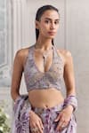 Mahima Mahajan_Lilac Silk Organza Sequins, Lina Floral Print Pre-draped Saree And Blouse Set _Online_at_Aza_Fashions