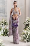 Shop_Mahima Mahajan_Lilac Silk Organza Sequins, Lina Floral Print Pre-draped Saree And Blouse Set _Online_at_Aza_Fashions
