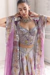 Shop_Mahima Mahajan_Lilac Silk Organza Embroidery, Sequins, Zari Sabah Floral Printed Lehenga Set _Online_at_Aza_Fashions