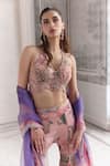 Buy_Mahima Mahajan_Pink Silk Organza Sequins, Beads, Metallic Viara Floral Blouse And Sharara Set _Online_at_Aza_Fashions