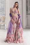 Buy_Mahima Mahajan_Pink Silk Organza Sequins, Beads, Metallic Viara Floral Blouse And Sharara Set _at_Aza_Fashions