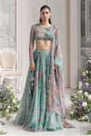 Buy_Mahima Mahajan_Green Silk Organza Embroidery, Sequins, Zari, Ayat Floral Printed Lehenga Set  _at_Aza_Fashions