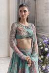 Shop_Mahima Mahajan_Green Silk Organza Embroidery, Sequins, Zari, Ayat Floral Printed Lehenga Set  _Online_at_Aza_Fashions