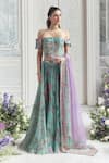 Shop_Mahima Mahajan_Green Silk Organza Foil Printing, Embroidery, Camila Floral Corset Lehenga Set _Online_at_Aza_Fashions