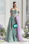 Buy_Mahima Mahajan_Green Silk Organza Foil Printing, Embroidery, Camila Floral Corset Lehenga Set _at_Aza_Fashions