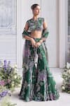 Buy_Mahima Mahajan_Green Silk Organza Sequins, Mirrors, Nora Floral Blouse And Sharara Set _at_Aza_Fashions