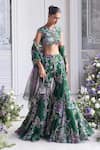 Shop_Mahima Mahajan_Green Silk Organza Sequins, Mirrors, Nora Floral Blouse And Sharara Set _Online_at_Aza_Fashions
