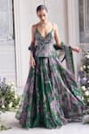Mahima Mahajan_Green Silk Organza Sequins, Embroidery Esra Floral Printed Lehenga Set  _at_Aza_Fashions