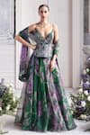 Buy_Mahima Mahajan_Green Silk Organza Sequins, Embroidery Esra Floral Printed Lehenga Set  _at_Aza_Fashions