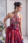 Buy_Mahima Mahajan_Red Silk Organza Beads, Sequins, Embroidery, Elsa Printed Corset Lehenga Set _Online_at_Aza_Fashions