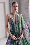 Shop_Mahima Mahajan_Green Silk Organza Sequins, Embroidery Halter Neck, Zuha Printed Lehenga Set  _Online_at_Aza_Fashions