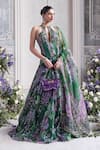 Shop_Mahima Mahajan_Green Silk Organza Sequins, Embroidery Halter Neck, Zuha Printed Lehenga Set  