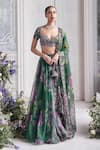 Buy_Mahima Mahajan_Green Silk Organza Sequins, Embroidery, Beads Resha Printed Lehenga Set _Online_at_Aza_Fashions