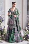Shop_Mahima Mahajan_Green Silk Organza Sequins, Embroidery, Beads Resha Printed Lehenga Set _Online_at_Aza_Fashions