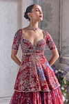 Buy_Mahima Mahajan_Red Silk Organza Sequins, Embroidery, Zari Selina Peplum Kurta And Lehenga Set _Online_at_Aza_Fashions