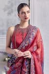 Buy_Mahima Mahajan_Red Silk Organza Sequins, Beads, Embroidery, Farisha Corset And Printed Saree Set _Online_at_Aza_Fashions
