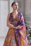 Mahima Mahajan_Yellow Silk Organza Embroidery, Sequins, Stones V-neck Maham Corset Lehenga Set _Online_at_Aza_Fashions