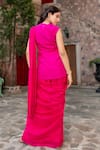 Shop_Nidhi Kejriwal_Magenta Silk, Georgette Sequins, Zari, Floral Jacket And Pre-draped Saree Set _at_Aza_Fashions