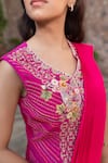 Shop_Nidhi Kejriwal_Magenta Silk, Georgette Sequins, Zari, Floral Jacket And Pre-draped Saree Set _Online_at_Aza_Fashions