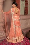 Shop_Nidhi Kejriwal_Peach Doriya, Organza Zari, Sequins, Peacock Hand Lehenga Saree And Blouse Set _at_Aza_Fashions