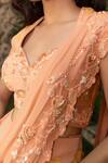 Nidhi Kejriwal_Peach Georgette Pearls, Beads, Sequins Embroidered Pre-draped Saree With Blouse _Online_at_Aza_Fashions