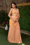 Shop_Nidhi Kejriwal_Peach Georgette Pearls, Beads, Sequins Embroidered Pre-draped Saree With Blouse _Online_at_Aza_Fashions