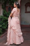 Shop_Nidhi Kejriwal_Rose Gold Tissue, Silk, Crepe Embroidery, Pre-draped Lehenga Saree With Blouse _at_Aza_Fashions