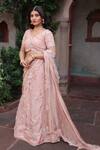 Buy_Nidhi Kejriwal_Rose Gold Tissue, Silk, Crepe Embroidery, Pre-draped Lehenga Saree With Blouse _Online_at_Aza_Fashions