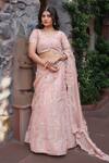 Buy_Nidhi Kejriwal_Rose Gold Tissue, Silk, Crepe Embroidery, Pre-draped Lehenga Saree With Blouse _at_Aza_Fashions